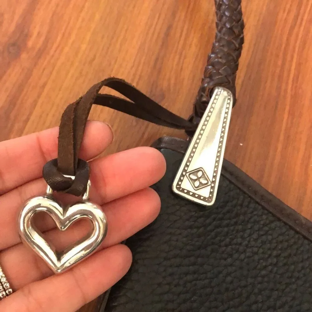 Brighton Pebbled leather handbag with heart detail brown black
